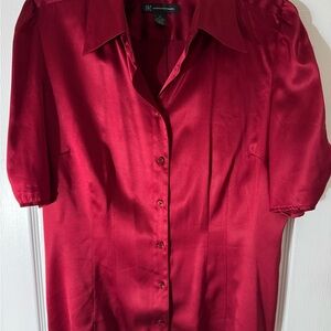 INC International Concepts Red Puff Sleeve Button Down Shirt